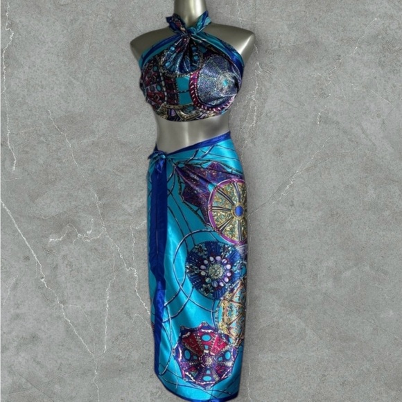 🆕Luxury Satin Scarf Top & Wrap Skirt - Picture 4 of 16